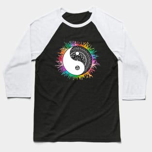 Black and White Yin Yang Mandala Baseball T-Shirt